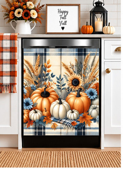 KitchiMag Pumpkin Plaid Harvest Dishwasher Magnet | Fall Kitchen Decor
