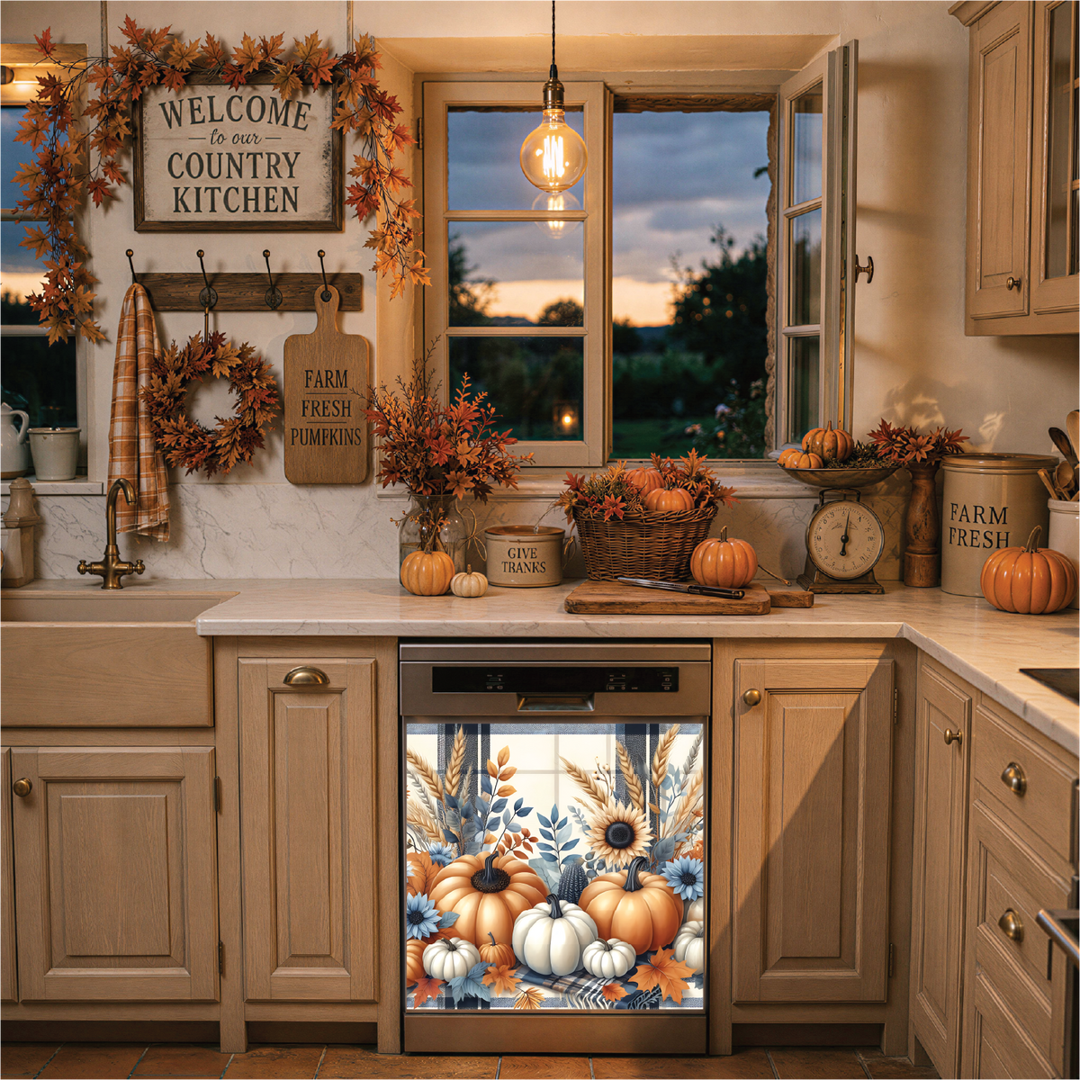 KitchiMag Pumpkin Plaid Harvest Dishwasher Magnet | Fall Kitchen Decor