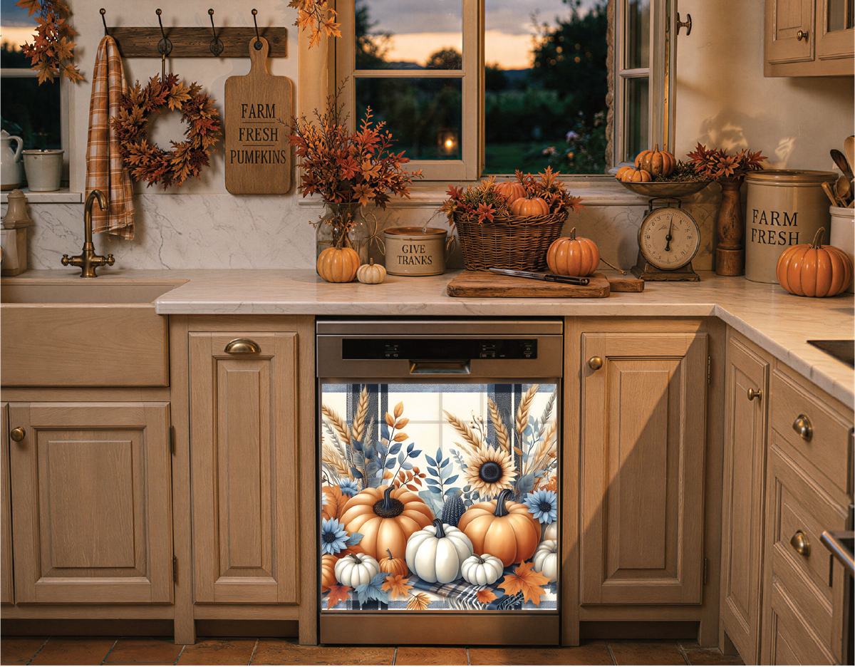 KitchiMag Pumpkin Plaid Harvest Dishwasher Magnet | Fall Kitchen Decor
